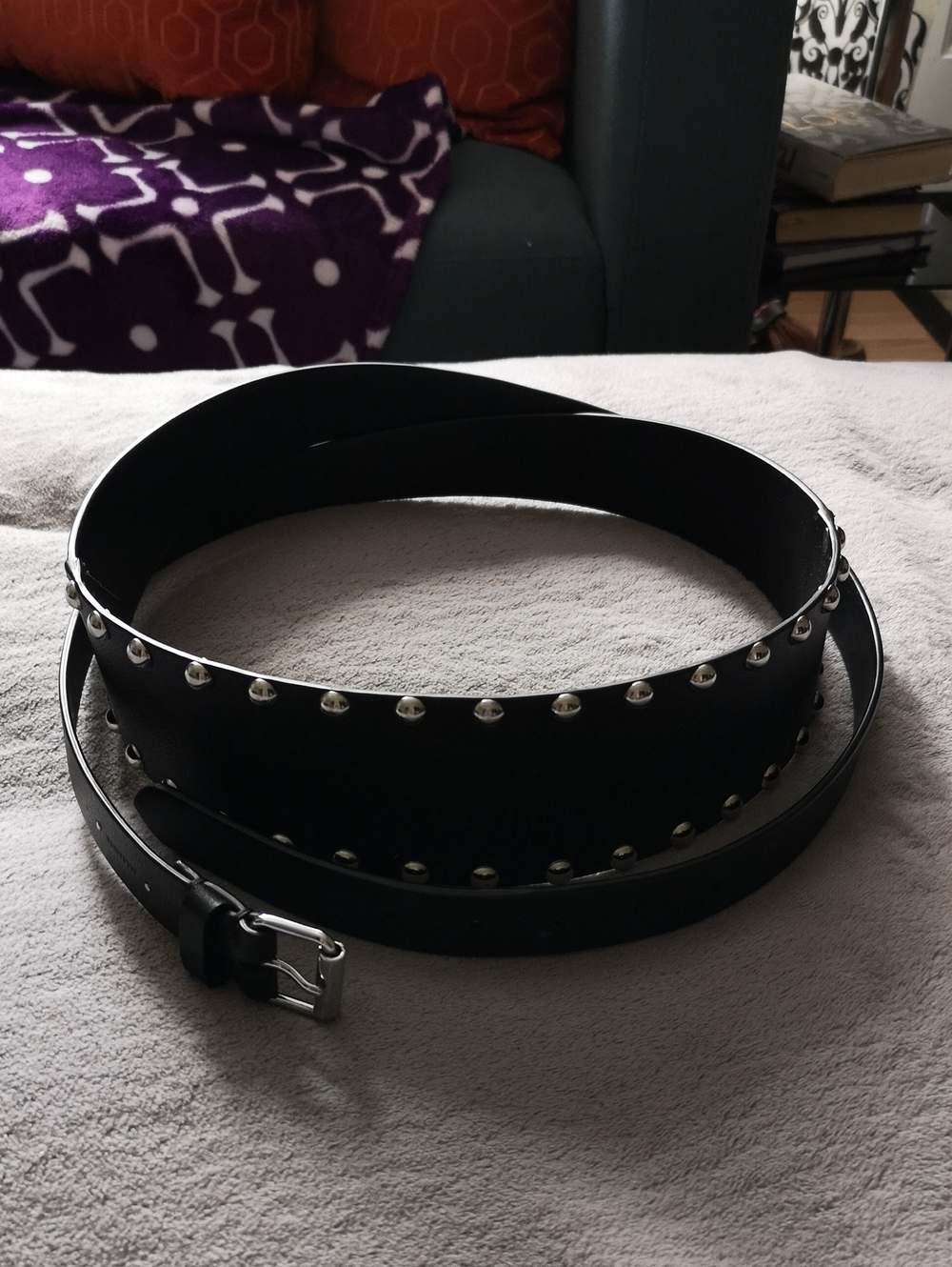 Allsaints Women's Double-wrap Black Leather Belt with Silver Metal Accents - Picture 1 of 6
